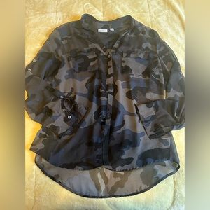 NY&Co Blue/Grey Camo-Print Button Up Shirt